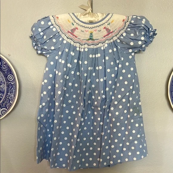 Rosalina | Dresses | Blue Polka Dot Smocked Dress | Poshmark